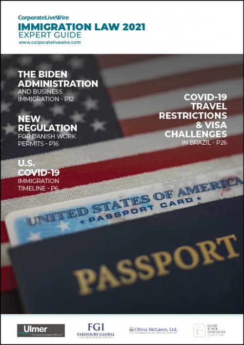 Immigration 2021 identifies the latest trends and interesting developments since the outbreak of COVID-19, as well as exploring the future direction of U.S. immigration policy following the change in presidency from Donald Trump to Joe Biden. Other notable topics include the common issue of mischaracterised and miscategorised visa applications in the United States and new regulations for Danish work permits.<br />
<br />
<iframe allowfullscreen="true" allowtransparency="true" frameborder="0" scrolling="no" seamless="seamless" src="https://online.fliphtml5.com/qjbb/izev/" style="width:100%;height:500px"></iframe> - Cover Image
